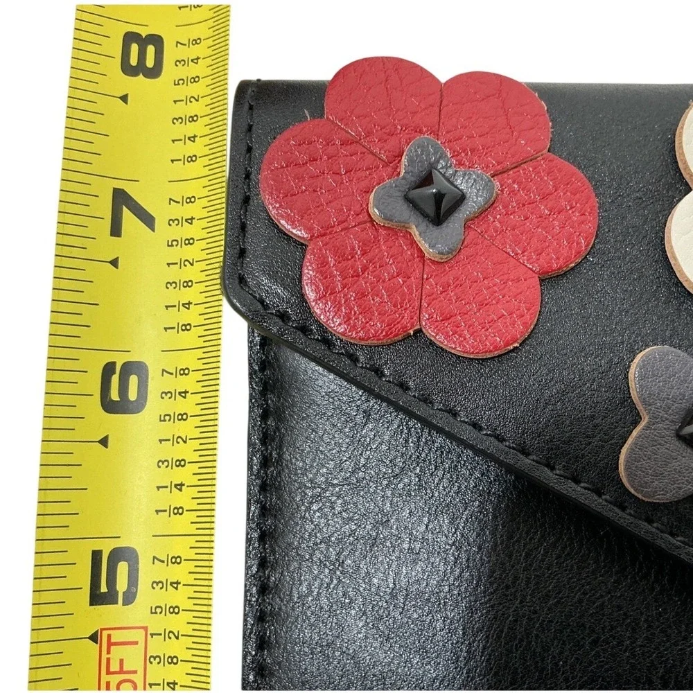 Rebecca Minkoff Leo‎ Envelope Clutch Black Leather Floral Applique Handbag